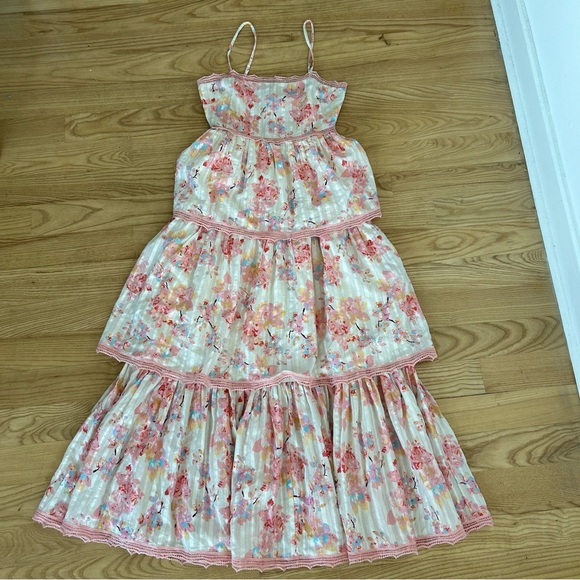 Caroline Constas Tiered Ruffle Maxi Dress Crochet Floral Wedding Guest - Picture 13 of 14